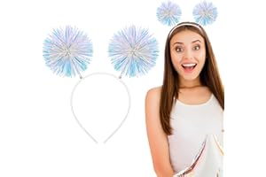 WLLHYF Foil Strips Pom Pom Headband Tinsel Fashion Headband Fluffy Ball Hair Loop Cosplay Hair Accessories for Women Girls Christmas Party Birthday (White)