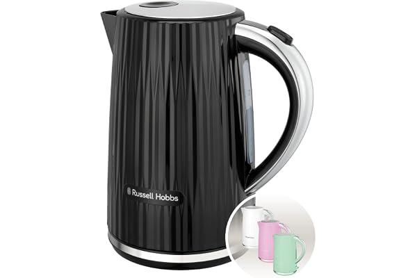 Russell Hobbs Bouilloire électrique (Eau chaude, thé, café, 1,7 L, couvercle à ouverture par pression, bec verseur parfait, filtre amovible et lavable, voyant lumineux, noir, 2400W) Eden 27361-70