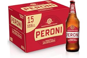 Peroni Birra, Cassa con 15 Birre Lager in Bottiglia da 66 cl, 9.90 L, con Malto 100% Italiano, Gusto Moderatamente Amaro, Gradazione Alcolica 4.7% Vol