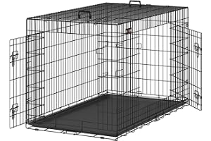 Feandrea hopfällbar hundbur med 2 dörrar, utdragbar plastbricka, 136 x 79 x 87 cm, XXXL, svart PPD054B01
