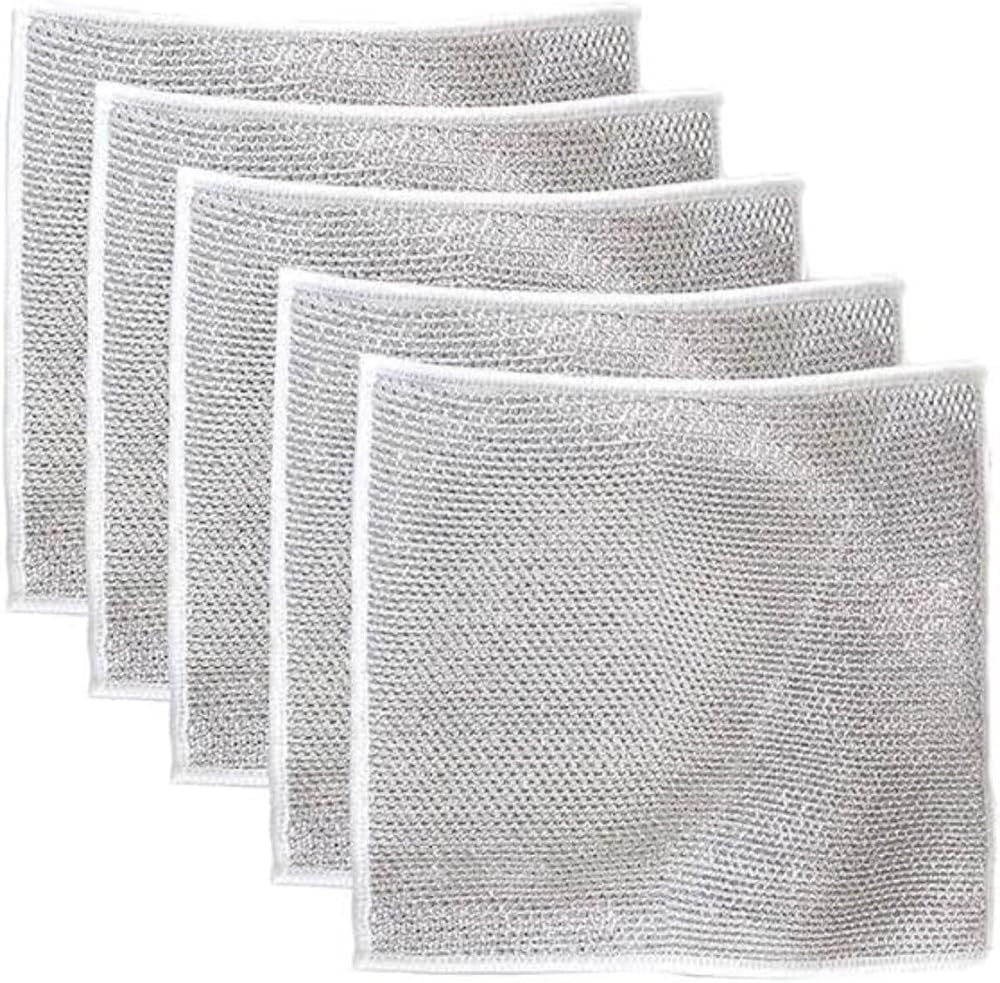 EveFix Çok Fonksiyonlu Çift Katlı Çizilmez Tel Bulaşık Bezi, Çelik Tel Bulaşık Havlusu, 5 Adet, 19x19 cm