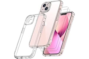Qasyfanc Funda Compatible con iPhone 13, Carcasa Silicona PC con Protección de La Cámara y 2 Protector Pantalla, TPU Protección Militar Anti-Choque, Anti-Arañazos Caso, Transparent