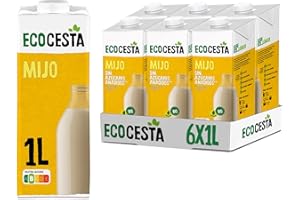 ECOCESTA MEJOR CADA DIA Ecocesta - Pack de 6 Unidades de 1 L de Bebida Ecológica Vegetal de Mijo - Sin Azúcar Añadido y Sin Gluten - Apto para Veganos - Ideal para Tomar Sola, con Café o en Batidos