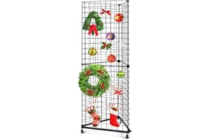 GADFISH Triangular Gridwall Panel Display Stand, Black Triangle Wire Grid Tower with Base and Casters, 24" x 68" Rolling Grid Wall, Panel Stand for Home Organization, Retail, Trade Show, Vendor