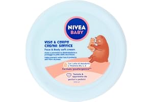 ‎NIVEA NIVEA BABY Puszysty krem do twarzy i ciała 200 ml, nawilżający i odżywczy krem do ciała dla dzieci, krem do twarzy dla niemowląt z mlekiem migdałowym i witaminami, krem do ciała dla niemowląt przeciw