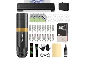 EZ TATTOO Stencil Drucker Set - Tattoo Drucker mit Kabelloser Tattoo Maschine, 20 Stück Tattoo Nadeln, 40 Stück Transferpapier und 5OZ Transfer Gel für Tattoo Anfänger und Künstler