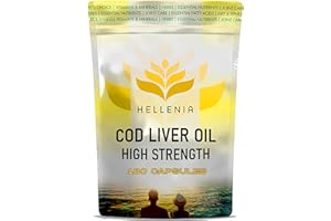 Cod Liver Oil Capsules High Strength 1000mg - 180 Capsules | UK Made Fish Oils - 6 Month Supply | Rich Source of Omega 3 Essential Fatty Acids | High EPA DHA - Made in The UK for Hellenia