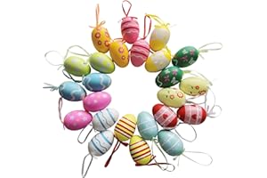 NITNOEI Set de 24 Huevos de Pascua, Colorida decoración primaveral y de Fiesta para el hogar, Tamaño 6cm*4cm, Plástico simulado, Huevos con Colgador, Versátil selección de Colores
