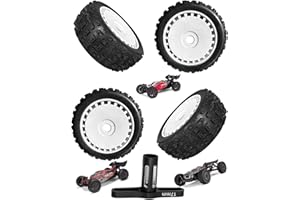 Rcarmumb RC 17mm Wheels Tires & Wheel Wrench for ARRMA 1/8 Typhon 6S 3S BLX,Talion 6S BLX,Redcat,Losi,Team,HPI,HPS,Kyosho,Hobao,4PCS Wheels Tires w/Wheel Wrench,Replace ARA550097,White