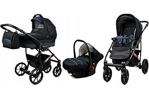 BabyLux® Enfant Poussette Combinée Set 3 en 1 - Largo - incl. Nacelle, Canne, Siège de voiture - Siège Auto - Landau Bébé - avec Sac à langer, Habillage pluie, Moustiquaire etc.