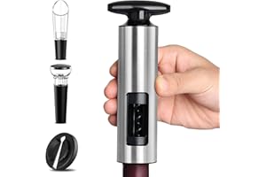 HOOMIL Ensemble D'ouvre-Bouteilles de Vin, Ensemble de 4 Ouvre-Bouteilles de Vin Tire-Bouchon Professionnel pour Vin avec Coupe-Capsule, Bouchon de Vin sous Vide et Bec Verseur de Vin - Argent