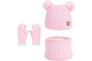 MAZELIKEHOOD Cappello Sciarpa Guanti per Bambina Set Invernale 3 Pezzi con Pon Pon Berretto di Caldo Sciarpa e Guanti per Neve Accessori Invernali per Ragazze 4-10 Anni