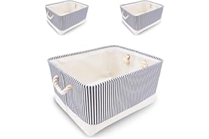 Mangata Paniers de Rangement en Tissu, boîtes de Rangement, Ensemble de 3 (Rayures Bleues, Grand)