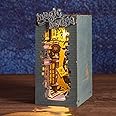 Mofish DIY Book Nook Kit Decorative Booknook Bookshelf Insert Bookcase Book Stand 3D Wooden Puzzle DIY Miniature House Kit with LED Light Model Kit for for Home Decor Gift (Magic House)