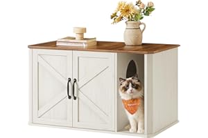 Feandrea Katzenhaus, Katzenklo-Schrank modern, Vordereingang, mit Doppeltür und Griffen, als Sideboard, 85 x 48,5 x 50 cm, honigbraun-vintageweiß PCL012K01