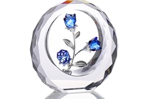 Ornalrist Crystal Blue Rose Blossom Flower Figurine Gifts for Her, Glass Rose Bouquet Collectible Paperweight Romantic Gift Idea for Women Wife Valentine's Anniversary Ornaments (Blue)