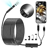 BOGYKIK Endoscopio, Boroscopio Doppia Lente HD, Telecamera ispezione con 9Luci LED 7,9 mm IP67 Sonda Impermeabile Cavo Semiri