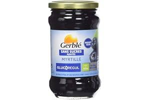 Gerblé Confiture Myrtille Sans Sucres Ajoutés – Confiture Gourmande au Maltitol, Sans Huile de Palme, Pot 320g, Idéale pour Tartines et Yaourts