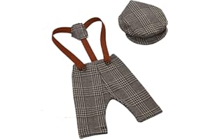Toyvian Baby Fotografie Outfits Plaid Hosenträger Hosen Und Peaked Cap Set Neugeborenen Kostüm Anzug für Mädchen Jungen Foto Requisiten Babyparty Geschenk
