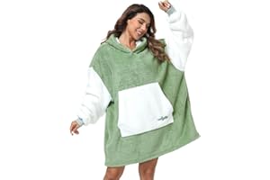 Argstar Übergroße Hoodie Decke tragbare Decken Hoodie leichte Kapuzendecke, kuschelige Samt-Decke,warmes Hoodie mit Tasche und elastischen Ärmeln für Erwachsene Damen und Herren Salbeigrün