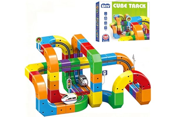 Circuit Train Electrique Clickrail, DIY Cube Track Blocs Rail Cube Klickrail, Cubix 3D Parcours Relief DéFiant Gravité, Blocs Train Magnetique Enfant, Circuit Trains électrique Enfant (123 Pièces)