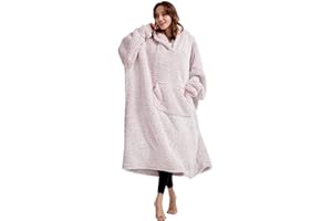 HORIMOTE HOME Oversized Teddy Fleece Hoodie Blanket for Women Cuddly Sherpa Wearable Snuggle Blanket Hoody for Adults Kids Men Teenager, Super Warm and Soft,Pink, Oversize Long