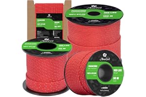 Abma Cord Paracorde 2mm Corde 50m 100% Nylon 1 Brin Type I Corde de Survie, Corde Extérieure - Max. 45 kg - Réfléchissante Rouge