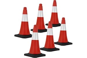 ECD Germany 6 Stück Verkehrskegel Pylone 51 cm, Rot-Weiß, Leitkegel mit schwerem Fuß, Verkehrsleitkegel mit weißen reflektierenden Streifen, Warnleitkegel Warnkegel Verkehrshütchen Markierungskegel