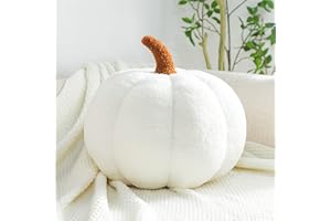 EXQUILEG Coussin décoratif en peluche 3D - Motif citrouille - Cadeau d'anniversaire - Coussin décoratif pour chambre d'enfant - Blanc - 20 cm