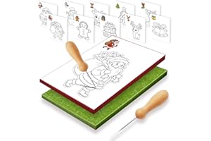 Fettwal Prickelnadel Set Kinder, Prickelset Stickbilder Sticken für Kinder ab 3, mit 2 Prickelnadel 2 Prickelfilz 10 Stickbilder, Verwendung unter Aufsicht der Eltern (Weihnachten)