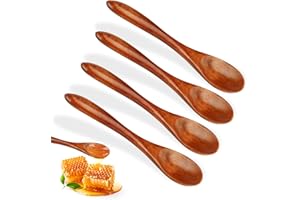 VMUTGA Lot de 4 cuillères à miel en bois fabriquées à la main - Petites cuillères à soupe naturelles Nanmu - Pour mélanger la cuisson du miel, du chocolat chaud, du thé, du café