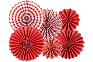 SUNBEAUTY Éventails en Papier Rouge Rosace à Suspendre Décoration de Fête pour Fiesta, Baptême, Mariage, Fête Prénatale, Fête d'anniversaire, Décoration Murale, Lot de 6
