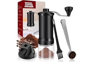 Hossom Ręczny młynek do kawy, młynek do kawy z mechanizmem ceramicznym, ręczny młynek do kawy ze szczotką do czyszczenia i chochlą do kawy do espresso, moki i francuskiej prasy, 30 + regulowanych