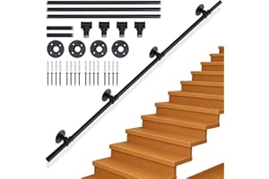 Xyxu Handrails for Stairs, 3M Black Banister Handrail Indoor Outdoor Hand Rails for Stairs, Non-Slip Industrial Style Grab Stair Hand Rails for Elderly with Wall Mounted Fittings – Smooth Welded Ends