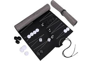 CXAFQ Black Backgammon Zestawy, Niska waga i łatwy do noszenia, Mini Game Set Backgammon, Czarne i białe kawałki, Gry ogrodowe, Podróżny zestaw backgammon dla dorosłych i dzieci, 25.5 * 34.5cm