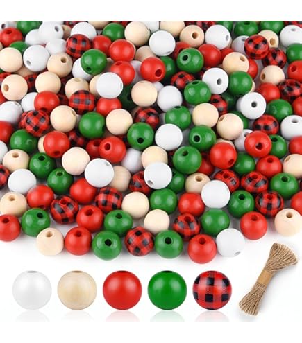 Guirlande De Perles Rondes En Bois Pour Décorations De Noël (rouge Vin, Vert Foncé, 1 Pièce