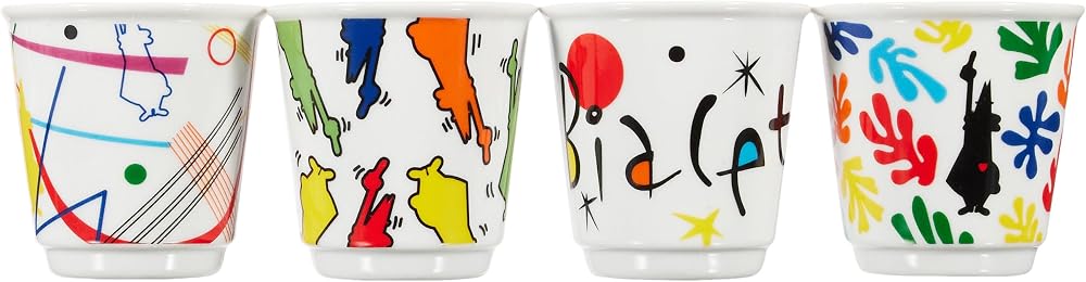 Bialetti - 4'lü Moka Kahve Bardak Seti - Kulpsuz Kahve Shot Bardağı - Bicchierini - Karma Renk - Arte Desen Serisi - Porselen