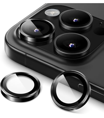 Fewdew Pellicola Fotocamera per iPhone 16 Pro 6,3 Pollici e iPhone 16 Pro Max 6,9 Pollici, 9H Vetro Temperato Cover Anello Individuale in Metallo, HD Chiaro, Antigraffio,Nero