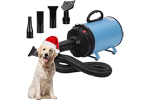 XKISS hundefön 3200W Pet Dryer Hundetrockner Blower mit Einstellbarer Windgeschwindigkeit und Temperaturen, 4 Düsen (Blau)