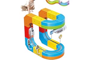 Dujuanus Electric Train Set, Set di treni elettrici con pista flessibile, layout 3D incorporati che sfidano la gravità e auto motorizzata, regalo di apprendimento per bambini 4 6 7 8 (55Pcs)