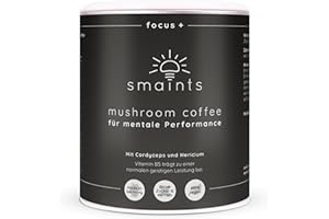 ‎SMAINTS smaints Mushroom Coffee | Koffeinfreier Mushroom Coffee mit Lions Mane (Hericium) & Cordyceps | Adaptogene Vitalpilze | Swiss Water Verfahren | Ohne Koffein & ohne Zucker | Instant Mushroom Coffee