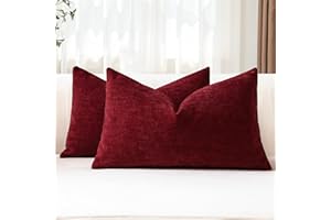 JOTOM Set of 2 Cushion Covers 30x50 cm Soft Chenille Red Decorative Throw Pillow Covers 12x20 Inch Lumbar Cushion Case Solid Pillowcases for Couch Sofa Living Room Bed Home Decor (Red)