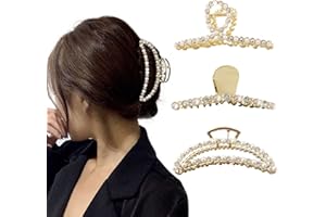 ZOCONE Pinza Capelli Donna Strass Perle Artigli per Capelli, 3 PCS Mollette per Capelli Perle Strass Fermagli Capelli Donna Elegante Pinza Capelli Grandi Acrilica in Metallo per Ragazze e Donna