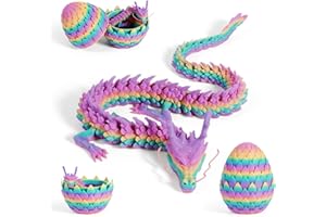 FANGHENG 3D water lily Egg Articulating Gemstone Crystal Snake Figurine 3D Printed Dragons Crystal Dragon Fidget Toys Flexible Joints Mystery Dragon Action Figures Home Office Decor Macaron Color