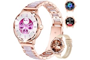 Homailida Smartwatch Damen mit Anruf-Funktion, 123 Sportmodi, IP68 wasserdicht Fitnessuhr, Einblick in den Schlafzustand, Menstruationszyklus-Funktione, Unterstützung des Deutschen, Gold Smart Watch