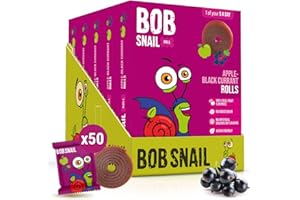 BOB SNAIL ROLL Bob Snail Fruit Roll Ups – Healthy Sweets Snacks, Real Dried Fruits, No Added Sugar, Vegan, Nut Free, Candy for Adults and Kids with Blackcurrant – Bulk 50 pcs Rolls, 500g