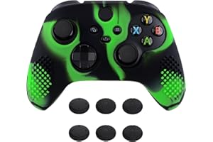 eXtremeRate PlayVital Funda de Silicona para Xbox Series X/S, Carcasa Antideslizante con 6 Thumb Grips, Protector Ergonómico, Accesorios para Xbox Series X/S - 3D Tachonado (Verde Negro)