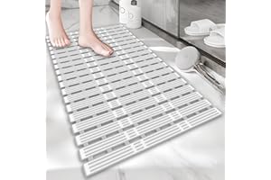 Onihan Shower Mat Non Slip Anti Mould,36×16 INCH Extra Long Bath Mat Non Slip for Shower and Bath,Rubber Nonslip Bathmat for DIY Cut,Machine Washable,Safe Shower for the Elderly and Children(Grey)