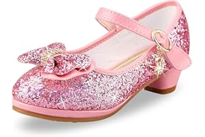 Lanivic Girls Princess Shoes Sequins Sweet Bows High Heels Wedding Party Dress Shoes Dance Bright Diamond Cosplay Christmas Festival Shoes Pink Blue Purple Gold Silver