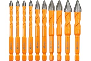 EXFEIN Carbide Masonry Drill Bits 10pcs/set - 6mm*4+8mm*2+10mm*2+12mm*2 for Positioning and Drilling Wood Plastic Ceramic Tile Concrete Marble